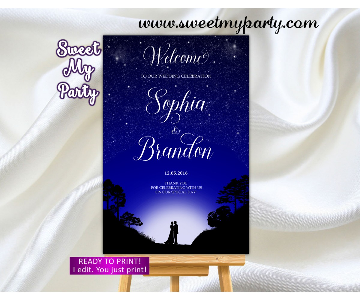 Under the Stars Wedding Welcome Sign,Galaxy Wedding Welcome sign,(97w)